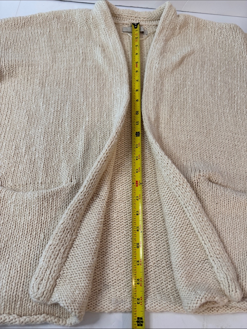 LOFT Cream Open-Front 3/4 Sleeves Cotton Knit Cozy Cardigan- size L - Picture 11 of 12